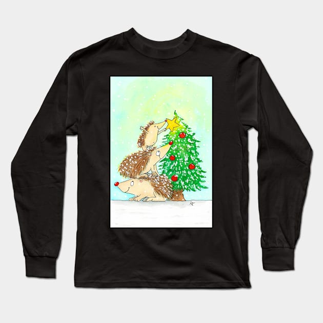 Hedgehog Merry Christmas Long Sleeve T-Shirt by nicolejanes